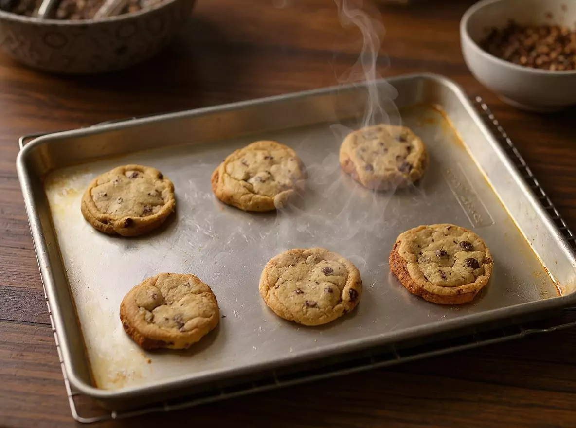 Cookies moelleux dorés sortant du four, texture parfaite pour cette recette de cookies moelleux.
