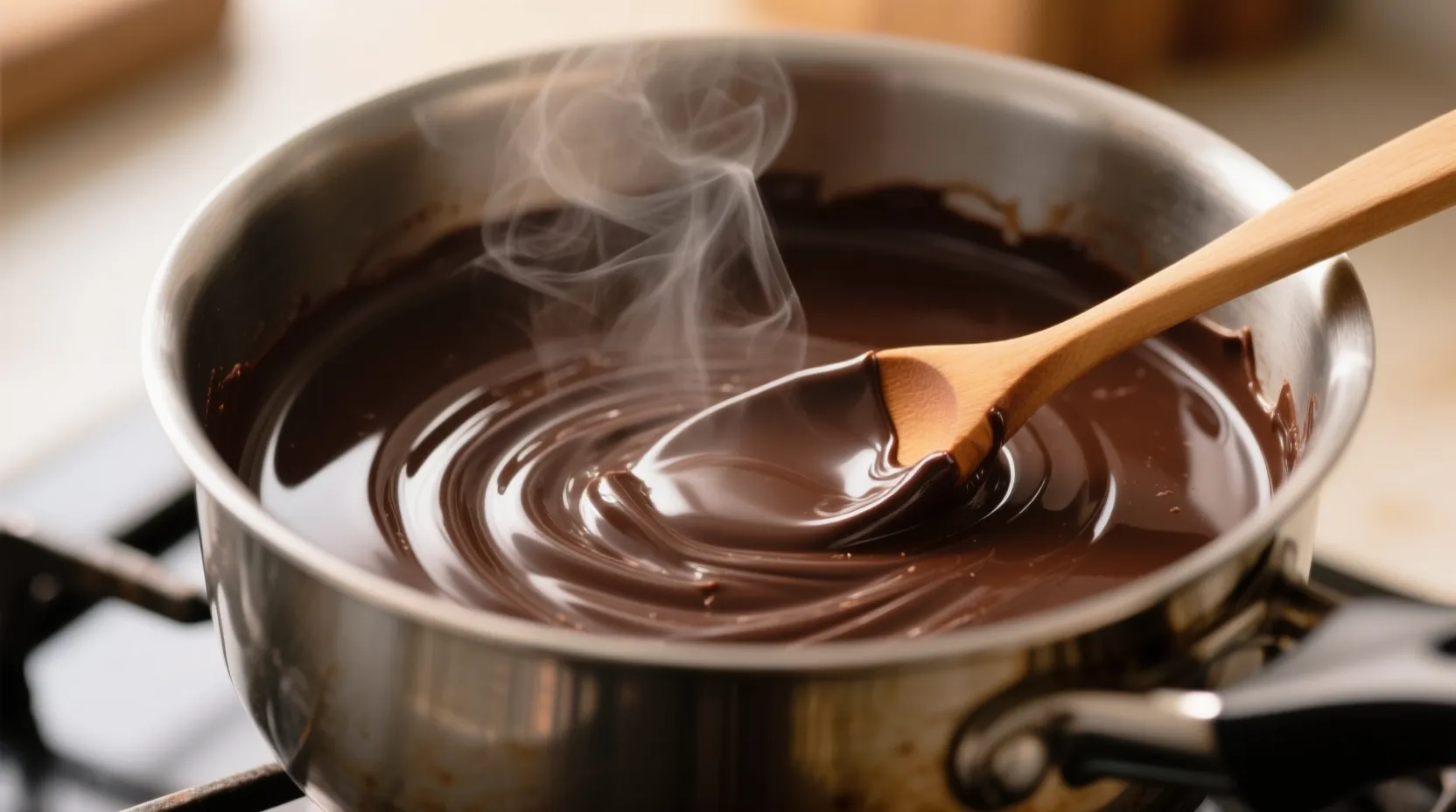 Chocolat noir fondu au bain-marie dans un bol en verre