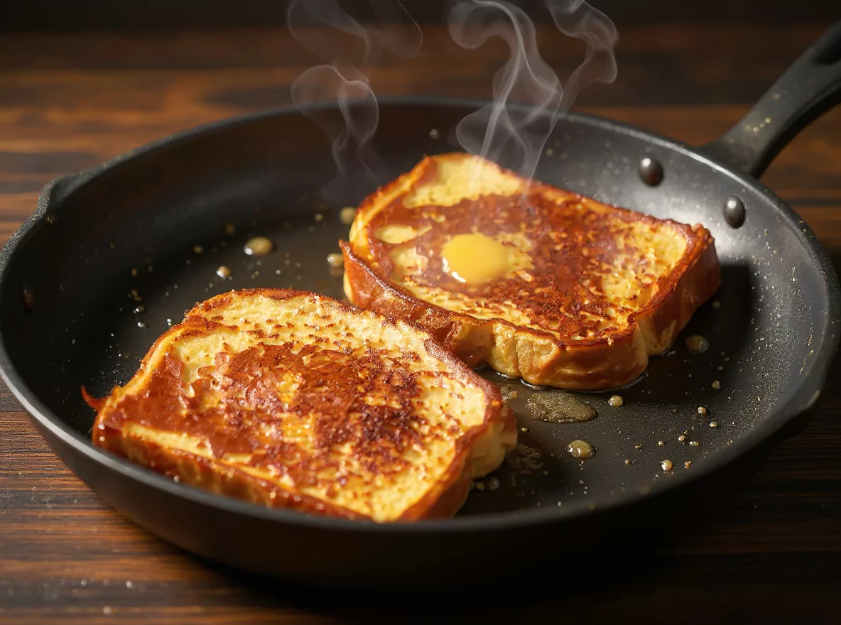 Cuisson du pain perdu, étape clé de la recette pour un résultat doré.