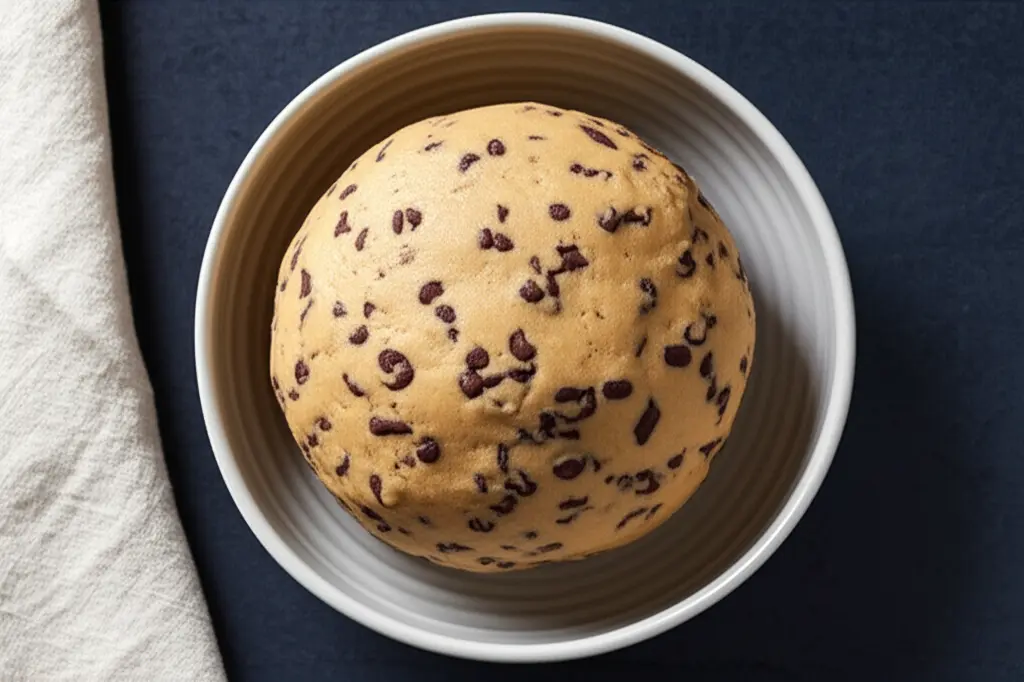 Cookie dough terminée en boule lisse dans le saladier, prête à être dégustée