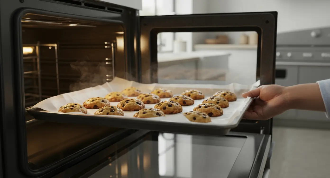 Cookies américains dorés en fin de cuisson au four