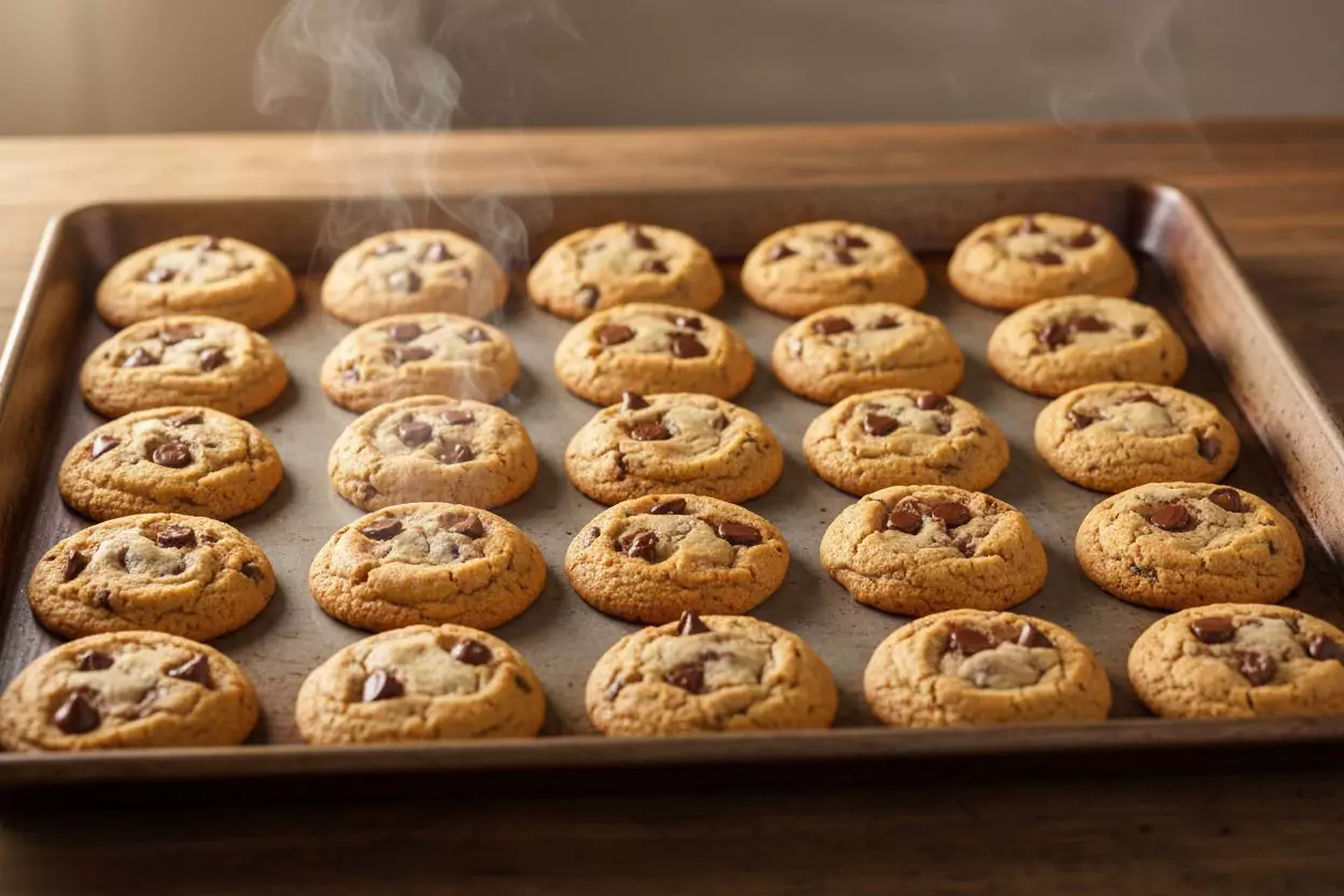 Cookies Subway fraîchement sortis du four en train de refroidir sur la plaque
