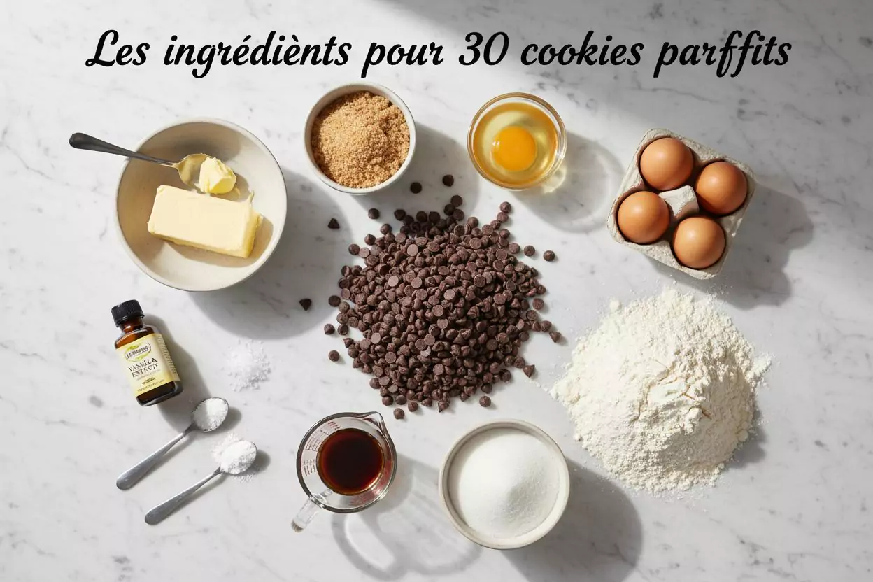 Tous les ingrédients pour faire des cookies Subway : beurre, cassonade, farine, œufs et pépites de chocolat