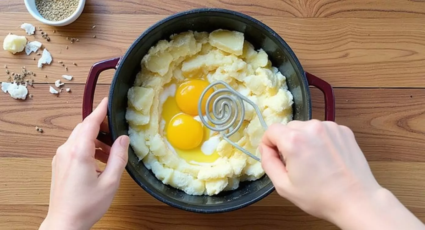 Purée crémeuse avec beurre, crème, muscade et jaune d’œuf pour garnir le hachis parmentier