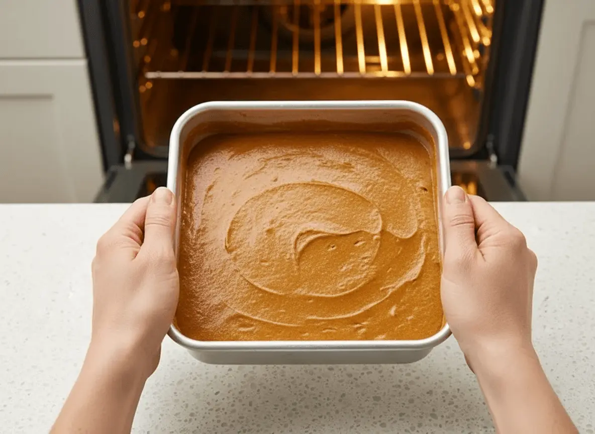 Pâte à pain d'épices versée dans le moule, prête pour la cuisson au four