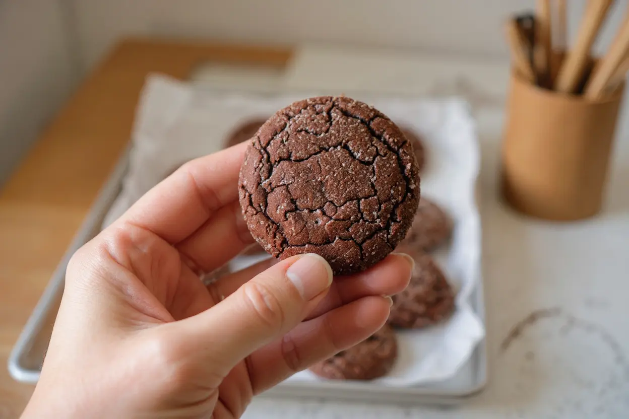 Main tenant un cookie au chocolat moelleux prêt à être dégusté