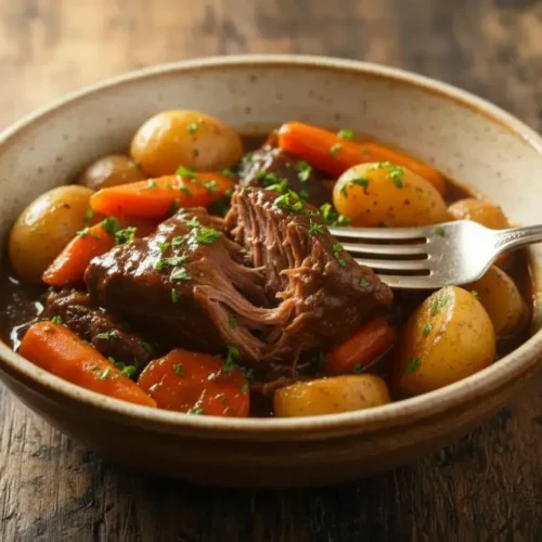 Ragoût de boeuf carotte authentique du Chef Antoine dans une cocotte en fonte