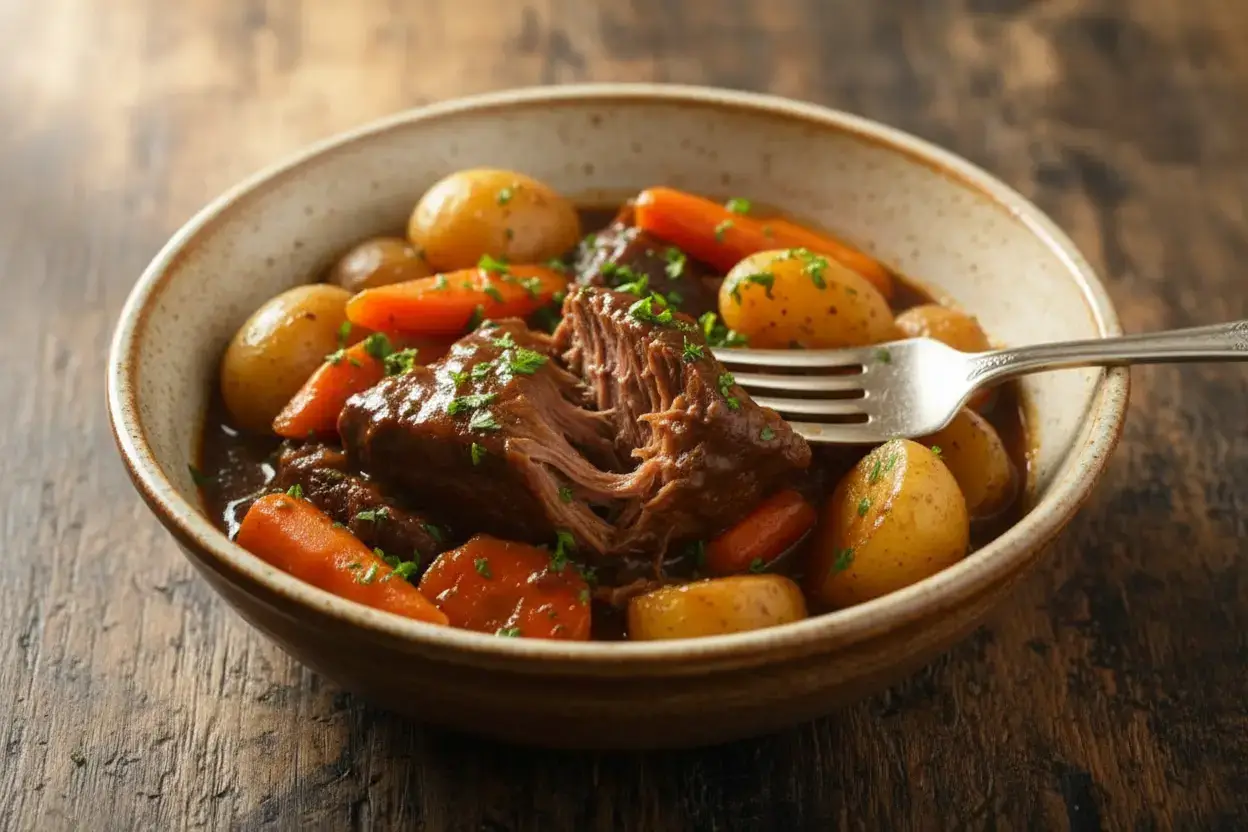 Ragoût de boeuf carotte authentique du Chef Antoine dans une cocotte en fonte