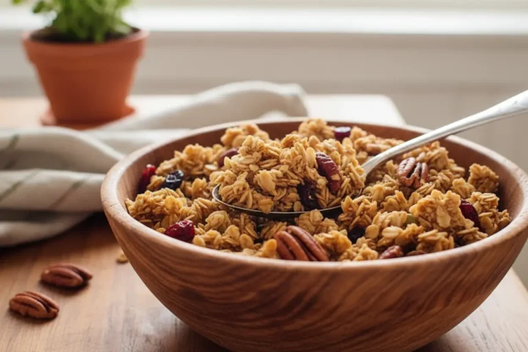 Granola maison doré dans un bol en bois rustique - recette Chef Antoine
