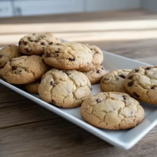Cookies au thermomix dorés et moelleux avec pépites de chocolat fondant disposés sur une assiette blanche