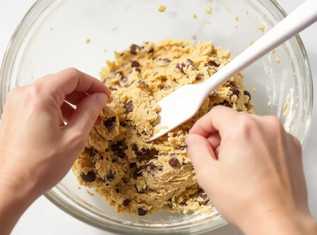 Préparation de la pâte à cookies Mie Caline avec pépites de chocolat